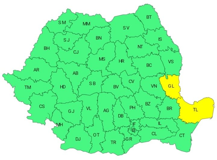Avertisment de ploi torențiale în județul Galați