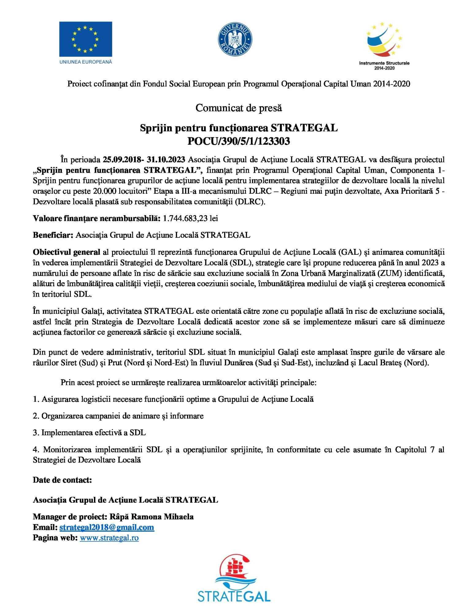Sprijin pentru funcționarea STRATEGAL POCU/390/5/1/123303