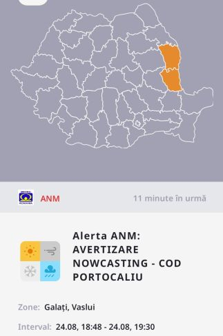 Alertă imediată: Cod portocaliu de vreme rea în câteva localităţi ale judeţului