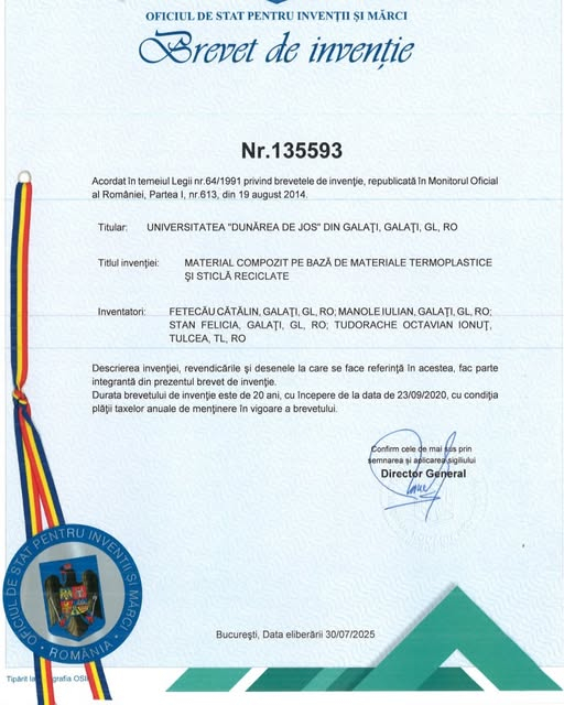 Cercetătorii gălățeni au obținut brevet de invenție pentru un material revoluționar