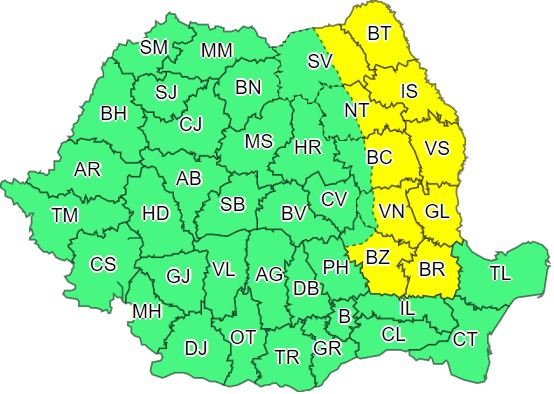 Cod galben de polei în judeţul Galaţi, până vineri dimineaţa