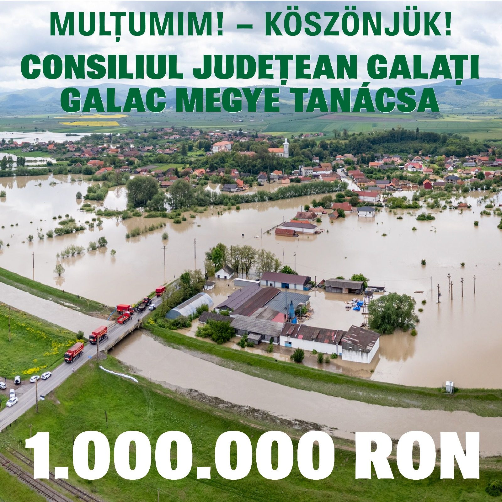 SOLIDARITATE. Un milion de lei de la CJ Galaţi pentru Covasna