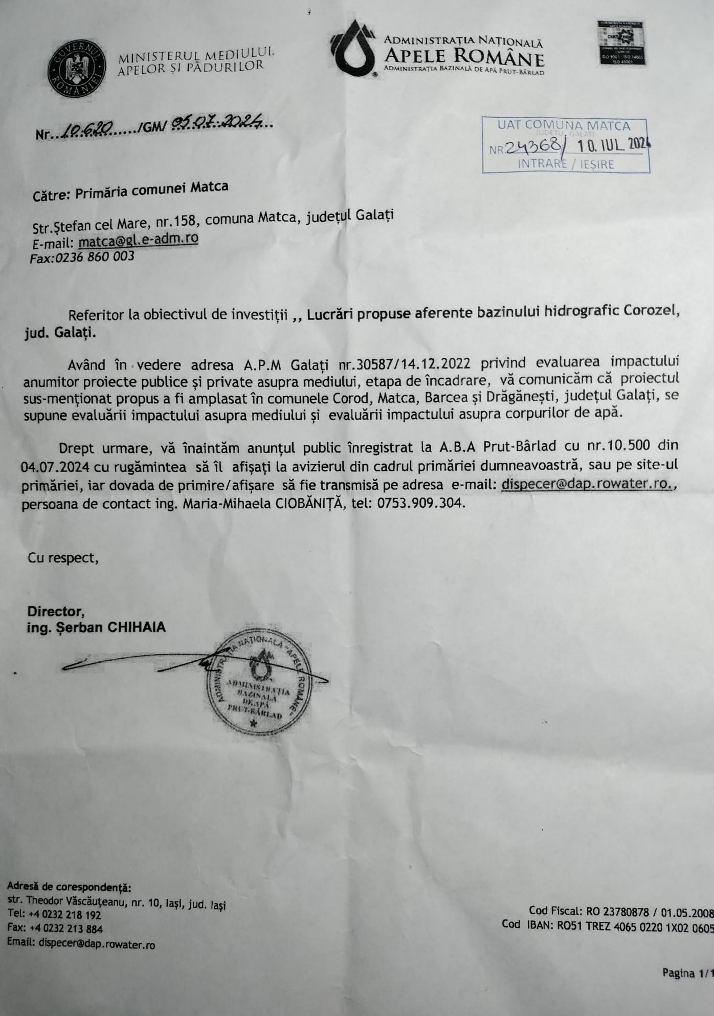 Demararea unui studiu necesar comunei Matca, decisă după un an și șapte luni