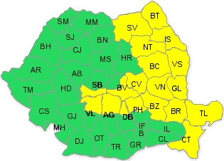 Cod galben de vânt în judeţul Galaţi 