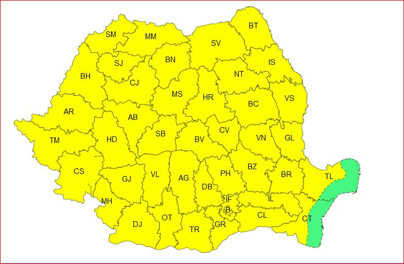 Galaţiul, sub Cod galben de instabilitate atmosferică