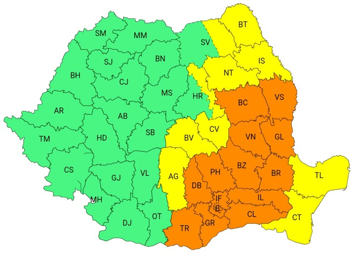 Galaţiul rămâne sub Cod portocaliu de ploi până marţi