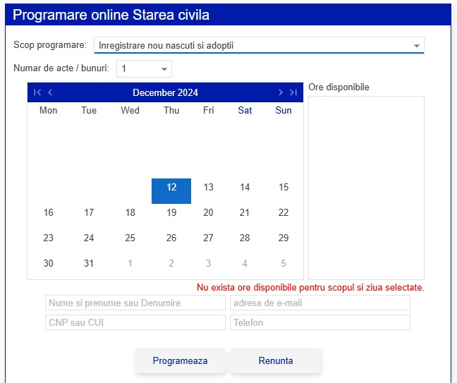 Programări exclusiv online la Biroul nașteri