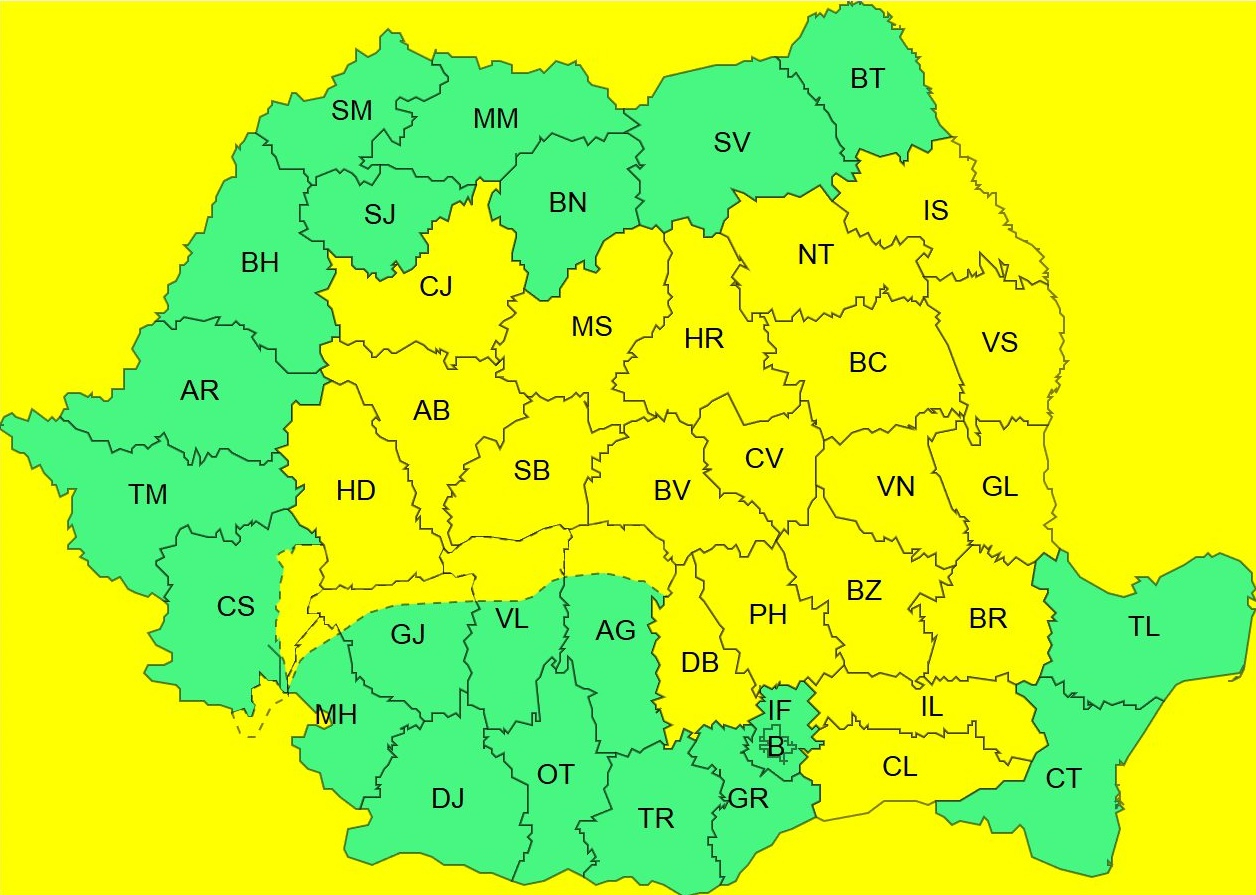 Cod galben de vijelii pe tot parcursul zilei. Vreme instabilă până joi seara