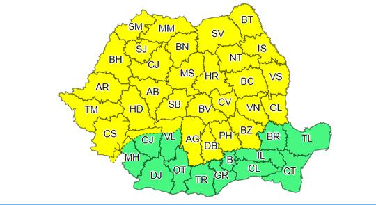 Cea mai mare parte a ţării, sub cod galben de vreme instabilă
