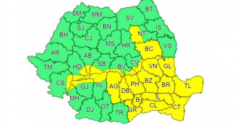 De vineri, Cod galben de ploi, polei și viscol în regiunea Galațiului