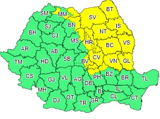 Cod galben de furtuni pentru 16 județe din Moldova și zona Carpaților Orientali