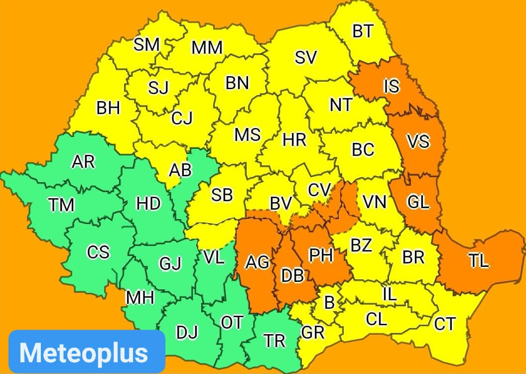 Galațiul, sub cod portocaliu de ploi abundente