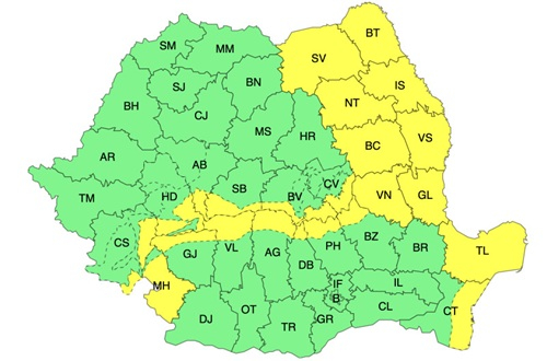 METEO. Aproape întreaga țară, sub avertizări de vânt puternic și ninsori
