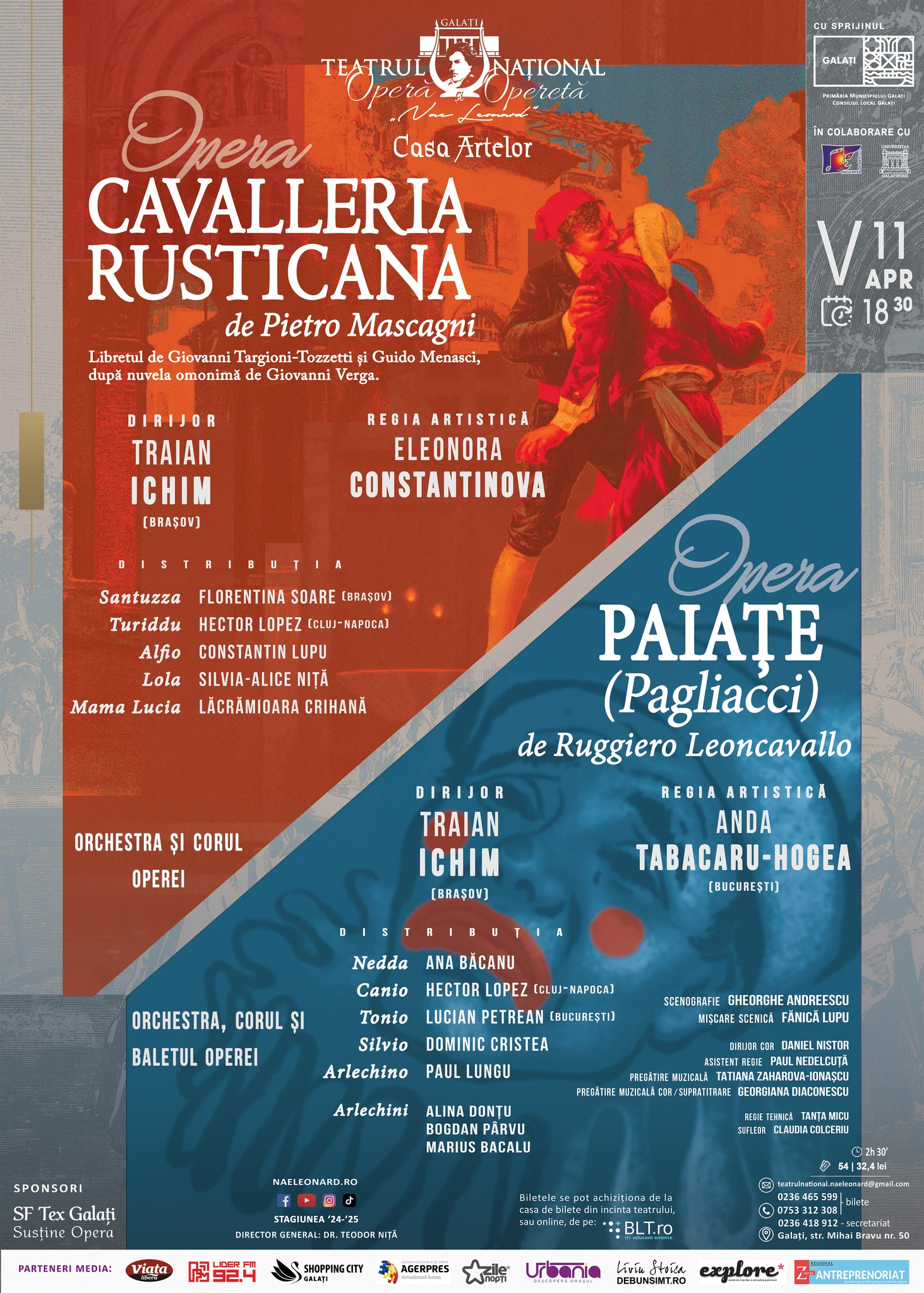 „Cavalleria rusticana” și „Paiațe”, opere tradiţionale de Paște, la Teatrul „Leonard”