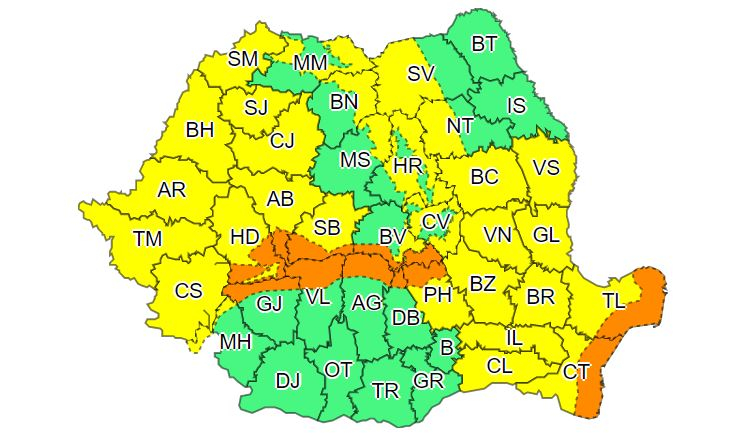 Cod galben de ninsoare şi viscol în judeţul Galaţi, pentru 24 de ore