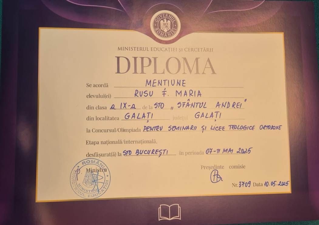 Menţiune la Olimpiada Națională de Religie a seminariştilor