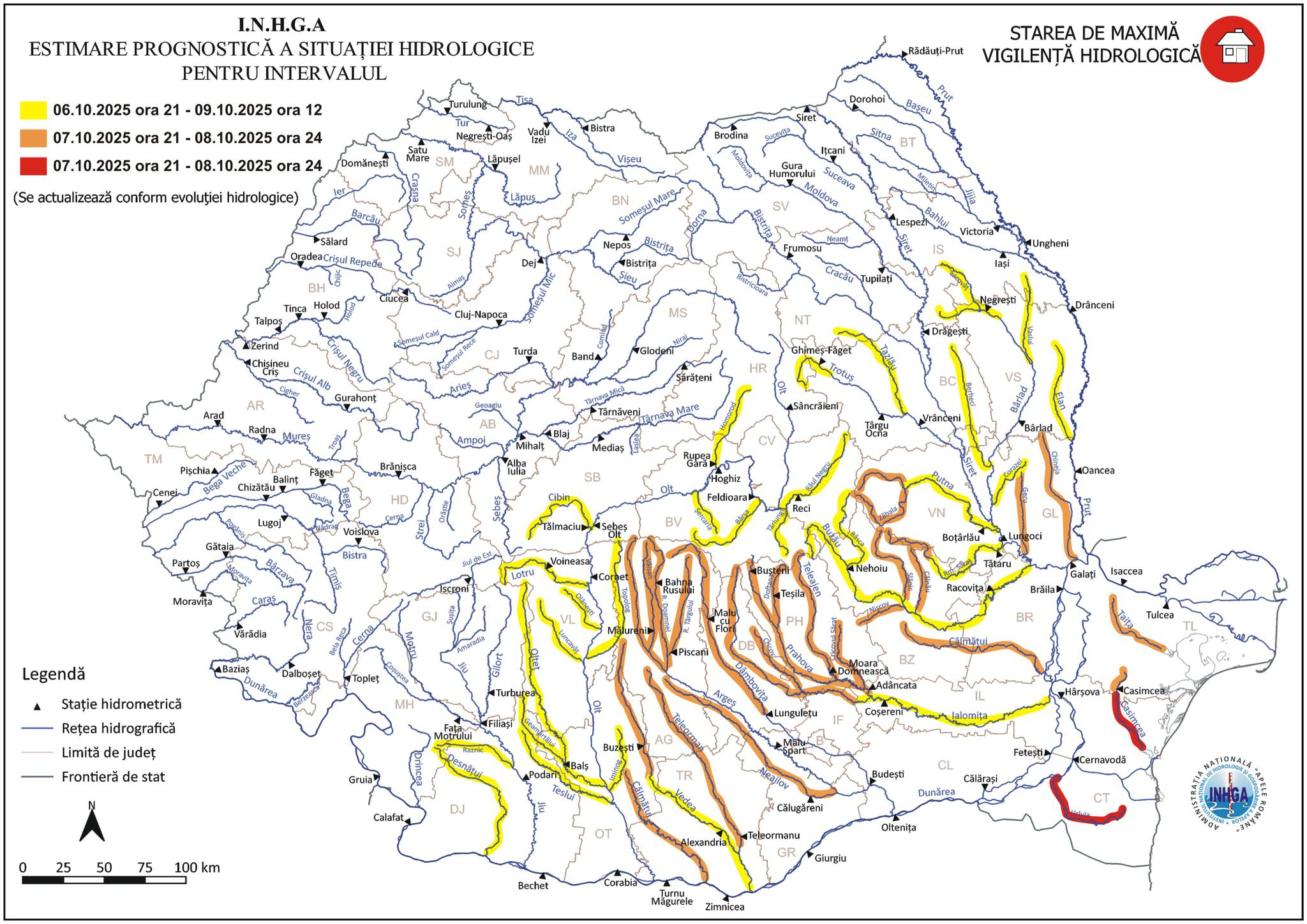 Cod galben și cod portocaliu de inundații, pe apele din județ