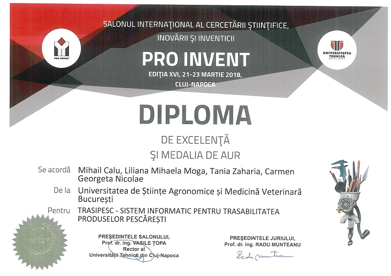 Medalie de aur la Salonul PRO INVENT