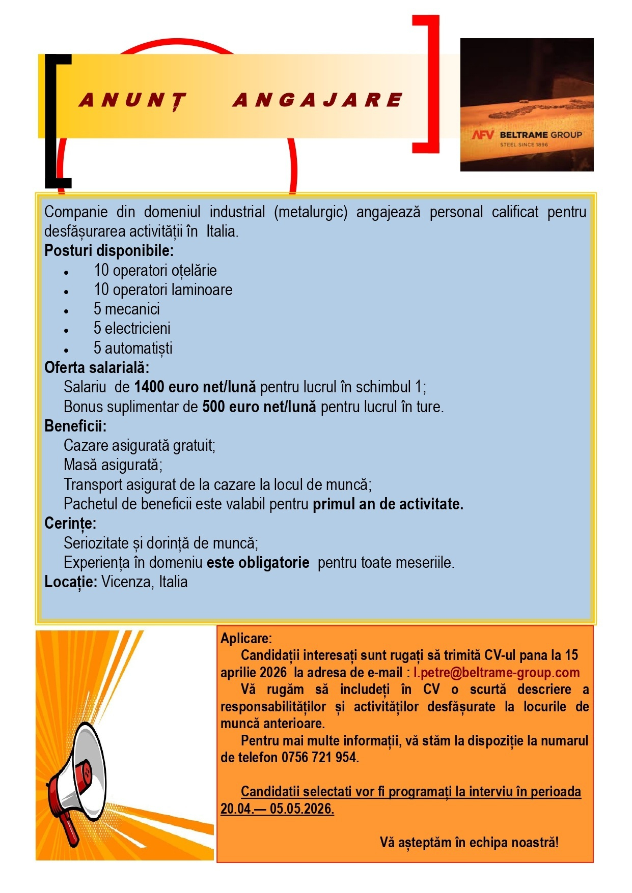 Companie din domeniul industrial(metalurgic) angajează