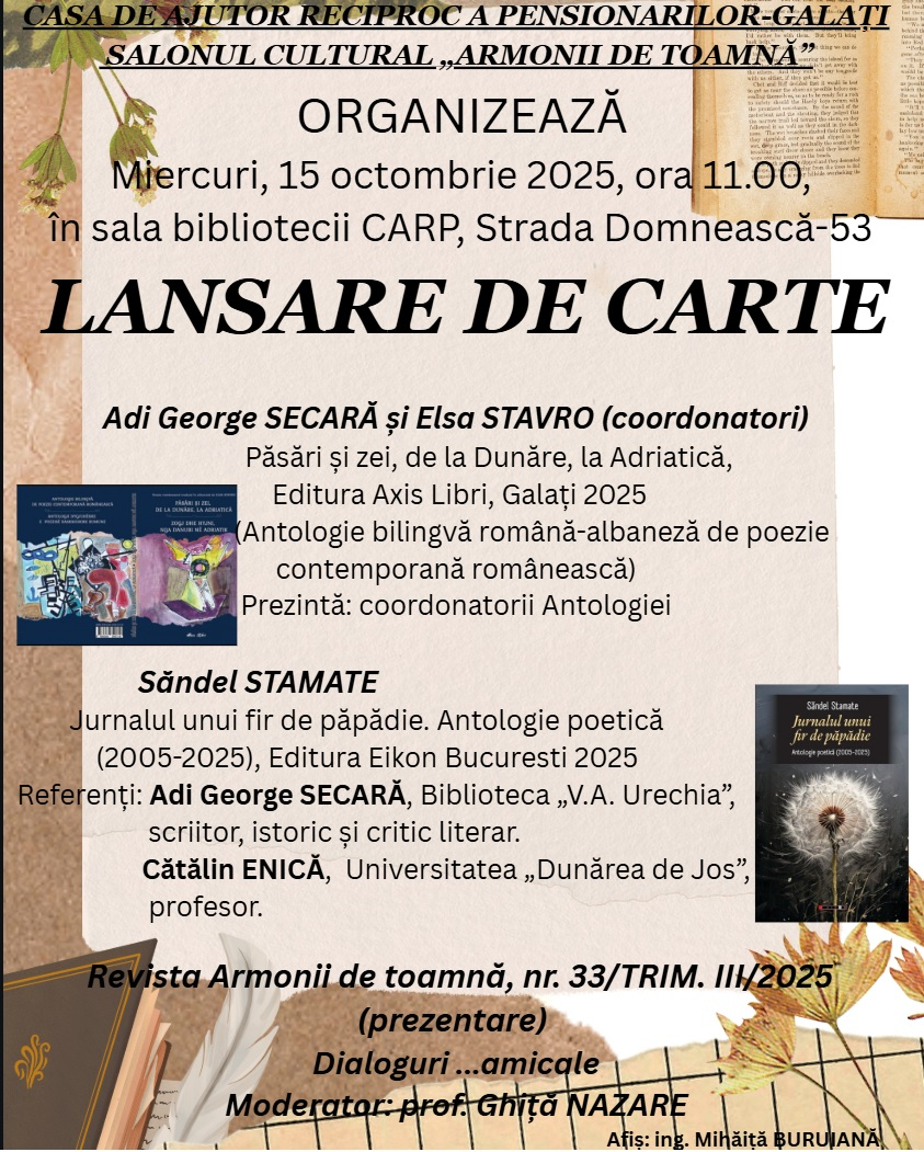 Dublă lansare de antologie poetică, la CARP Galaţi