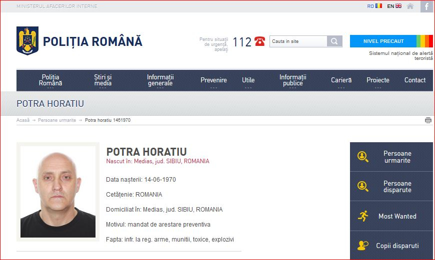 Horaţiu Potra, fiul său şi o rudă, daţi în urmărire de Poliţia Română
