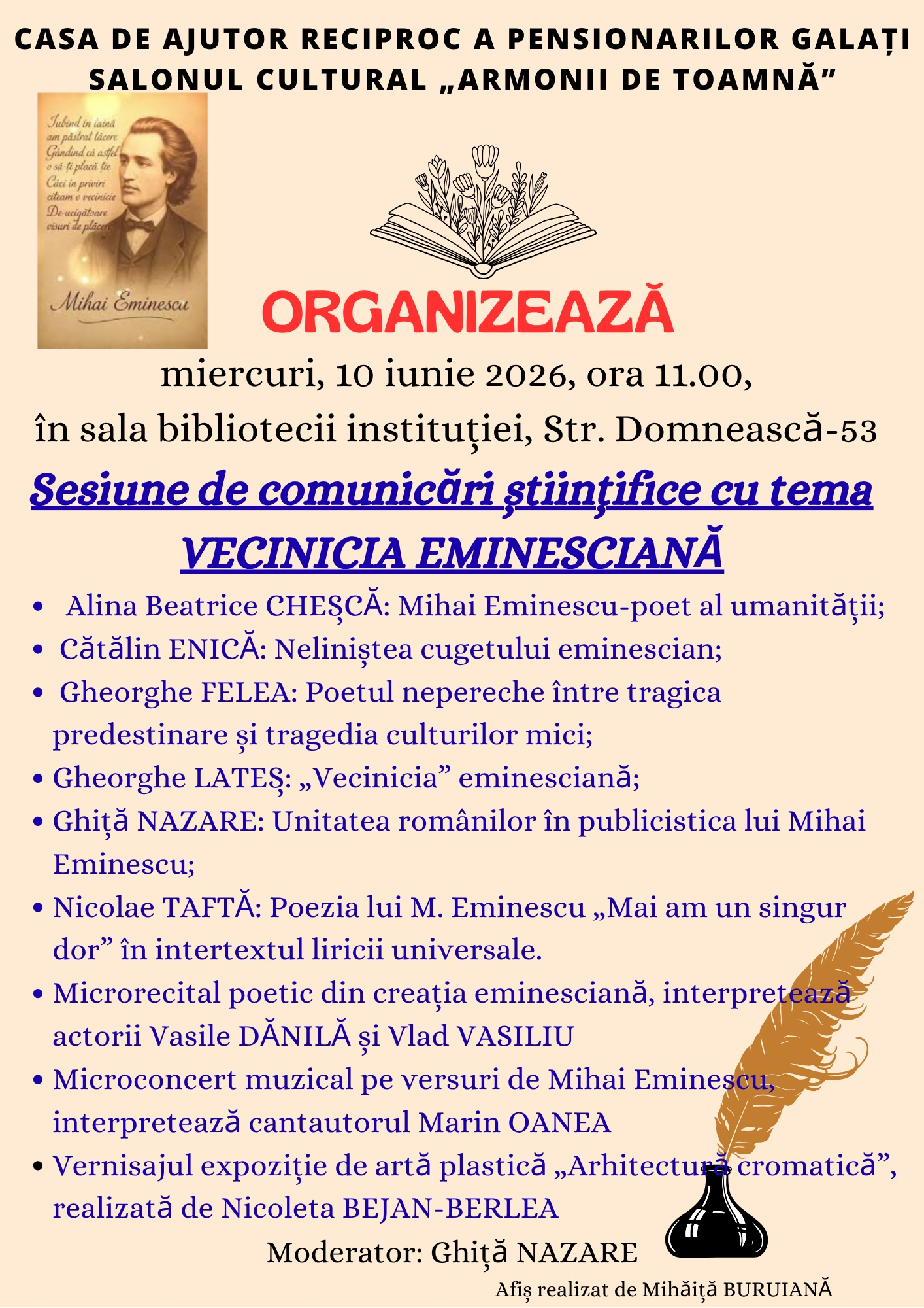 „Vecinicia eminesciană”, la Salonul „Armonii de toamnă”