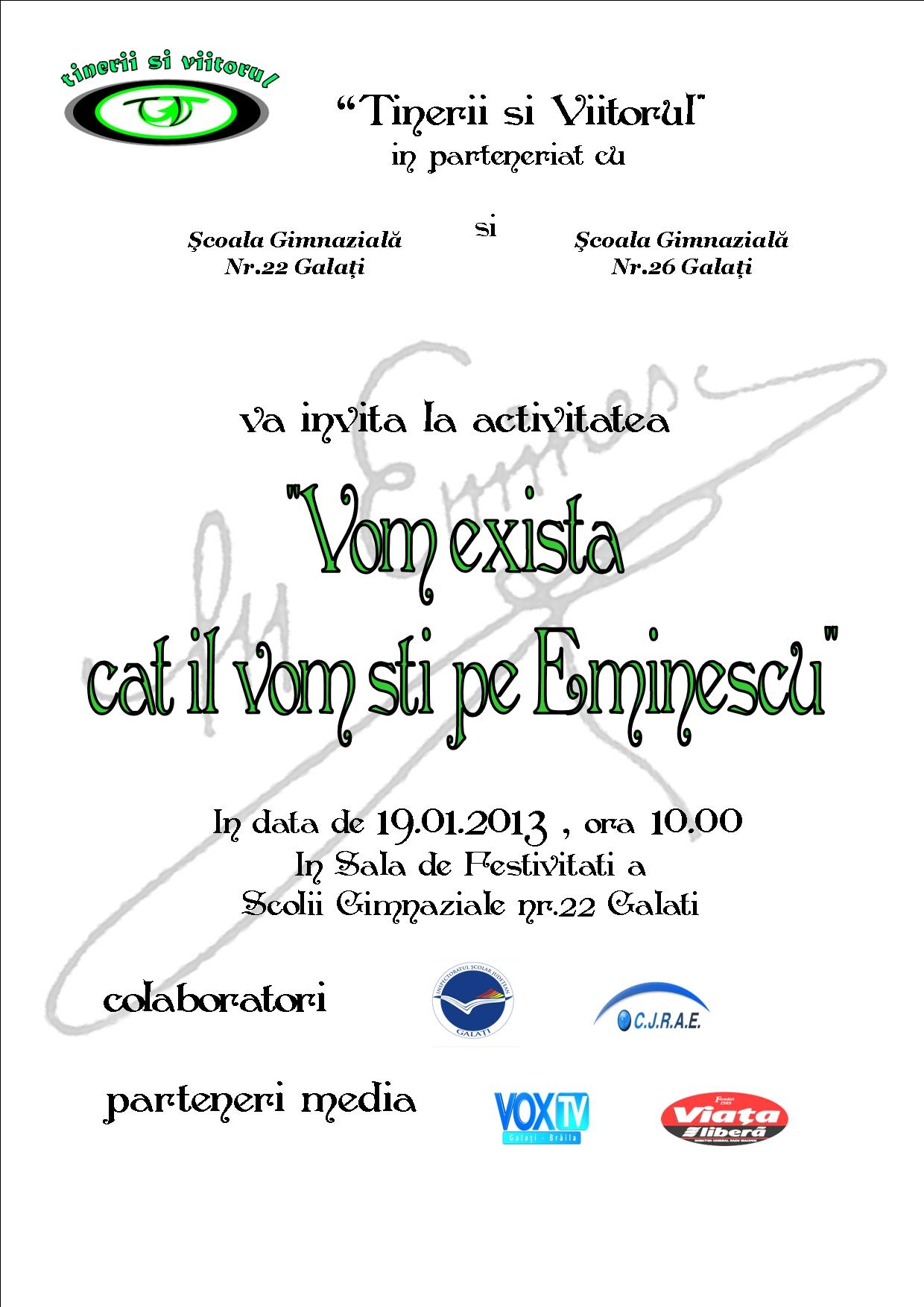 Concursuri pentru elevi: „Vom exista cât îl vom şti pe Eminescu”