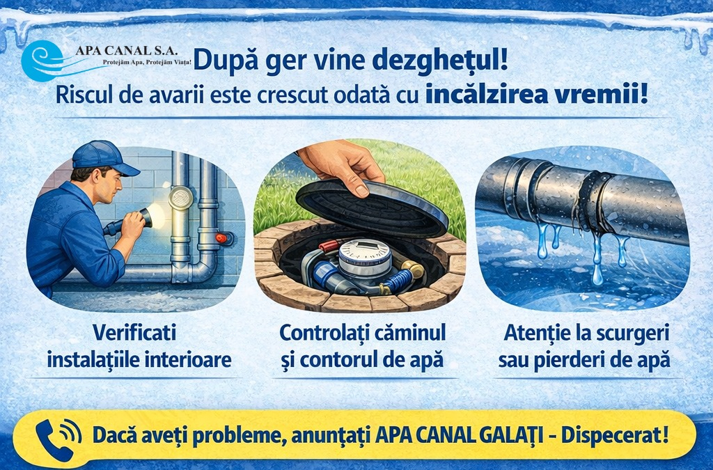 Risc de avarii la instalațiile de apă, după gerul din ultimele zile
