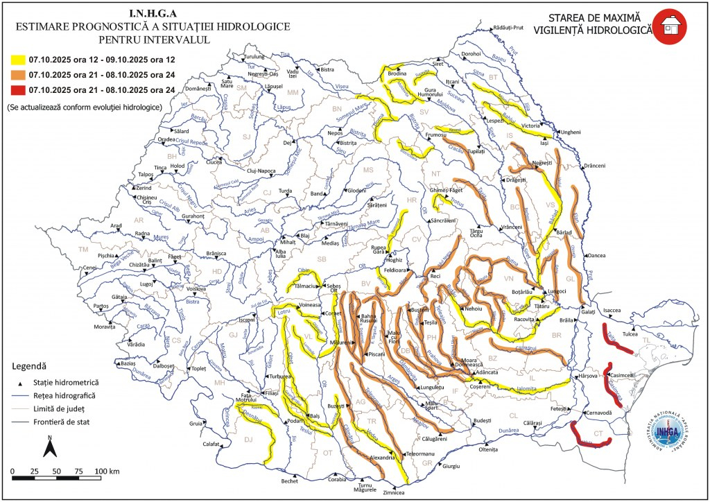 Avertizare Cod portocaliu actualizată pentru râurile din județul Galați