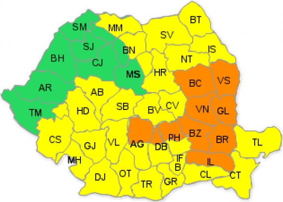UPDATE/ Avertizare COD PORTOCALIU de NINSORI, VÂNT ŞI POLEI la Galaţi