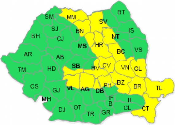 AVERTIZARE METEO/ COD GALBEN de PLOI abundente şi VÂNT PUTERNIC la Galaţi (UPDATE)