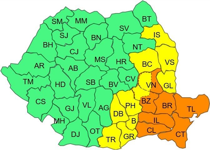AVERTIZARE METEO | Galați, sub COD GALBEN de VISCOL