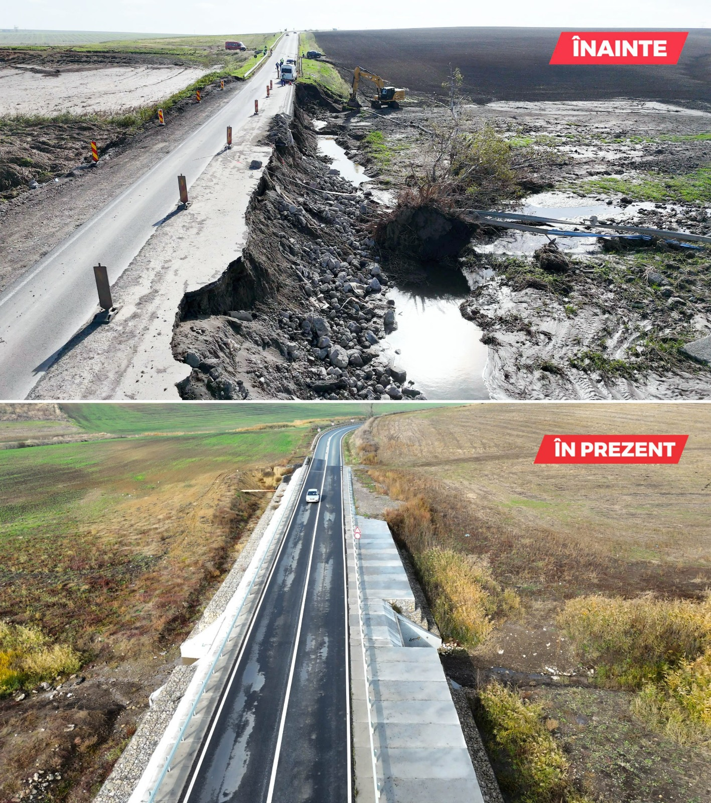 Pe DJ 251, între Pechea și Costache Negri, podețul și drumul afectat de inundații, refăcute în urma unei investiții de trei milioane de lei