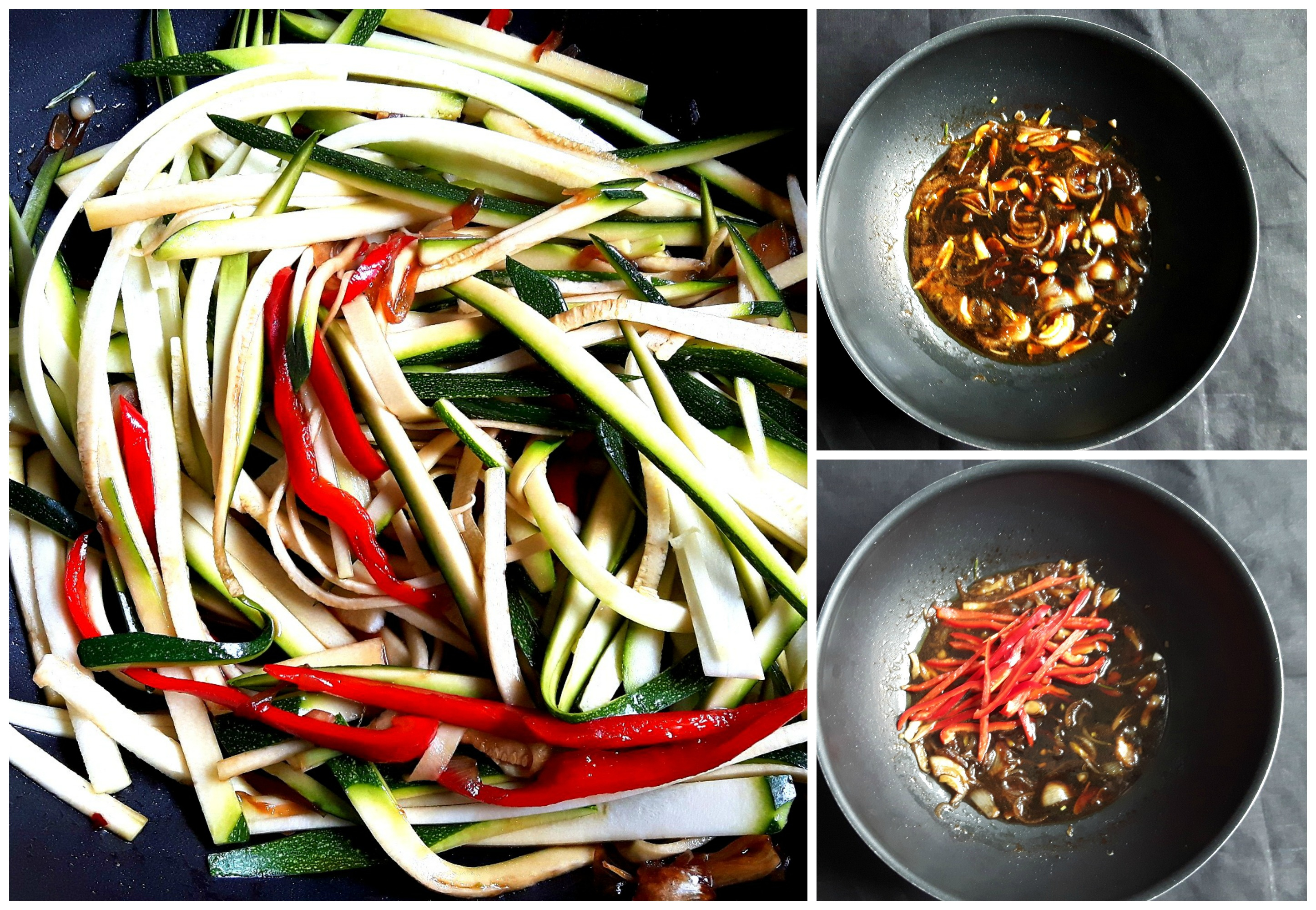 Soba și zucchini noodles în sos dulce-acrișor