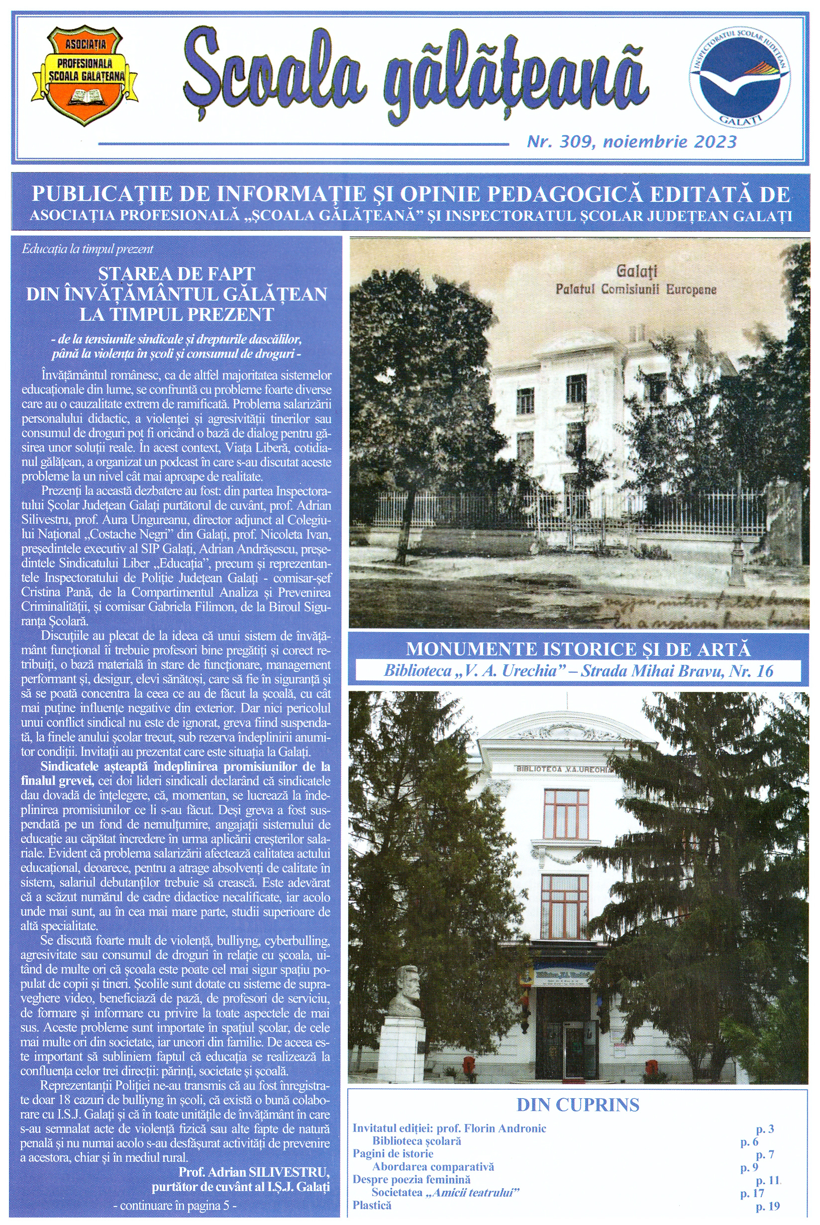 "Școala gălățeană", un număr plin de istorie locală