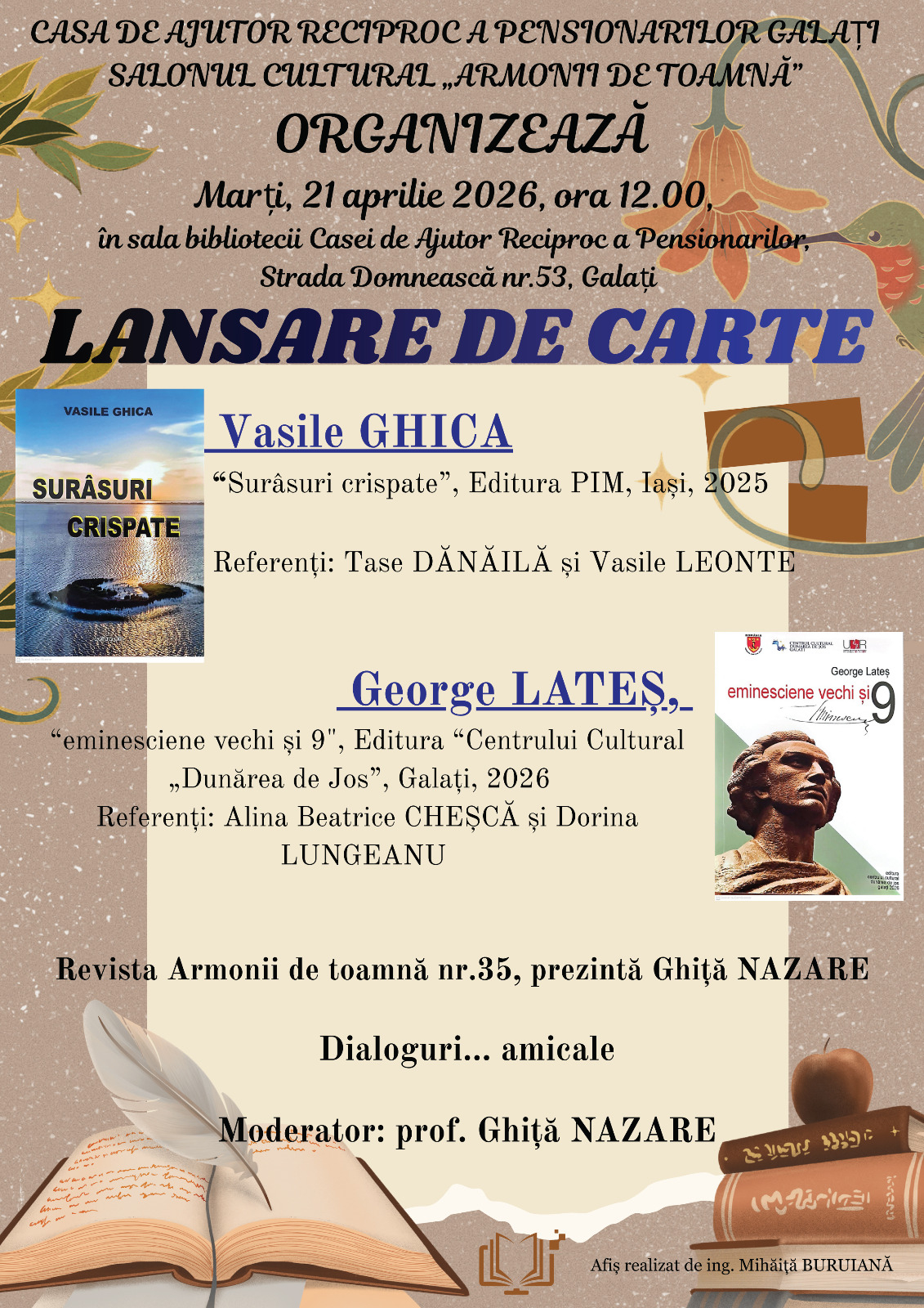 Dublă lansare de carte la Salonul cultural „Armonii de toamnă”
