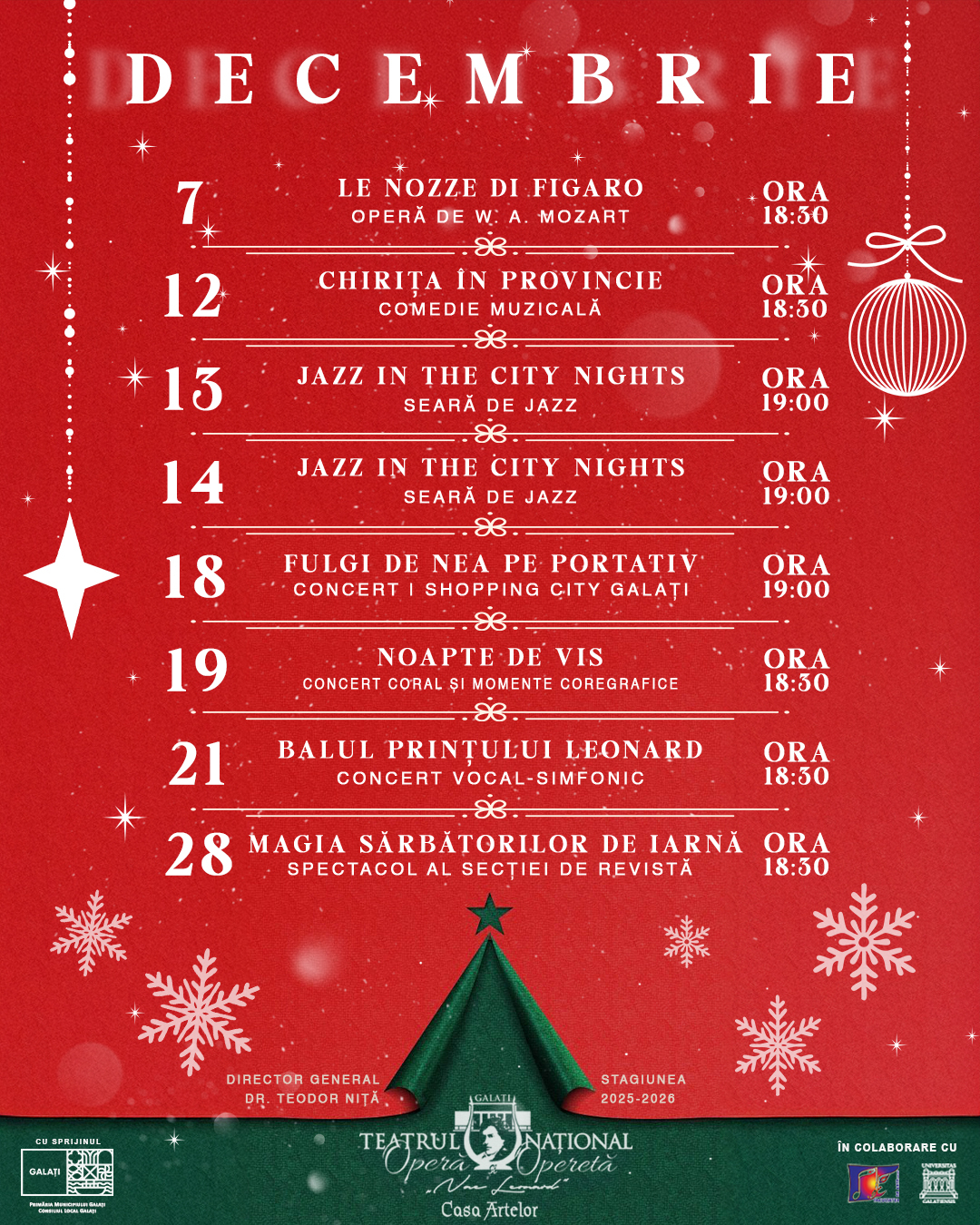 Decembrie strălucitor la Liricul gălățean, cu jazz, colinde şi comedie