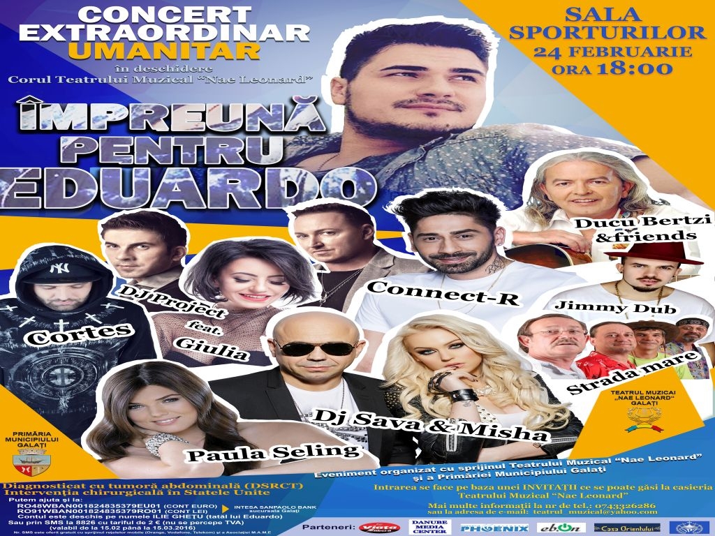 ÎMPREUNĂ PENTRU EDUARDO/ Vedete într-un CONCERT UMANITAR extraordinar la Galaţi