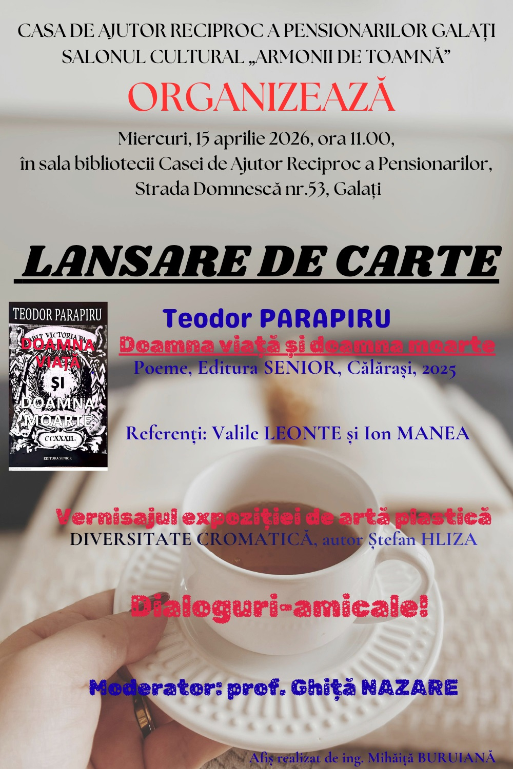 Lansare de carte, la Salonul cultural "Armonii de toamnă"