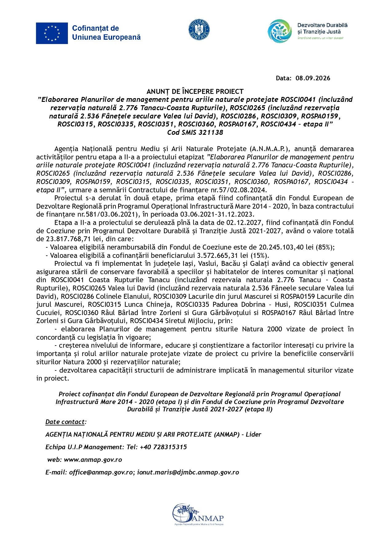 Anunț de începere proiect
