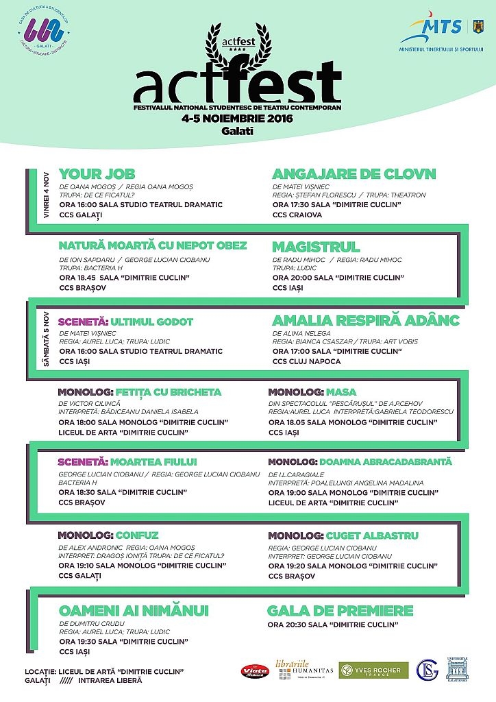 ÎNCEPE festivalul teatrelor studenţeşti, pe scena Dramaticului gălățean. INTRARE LIBERĂ