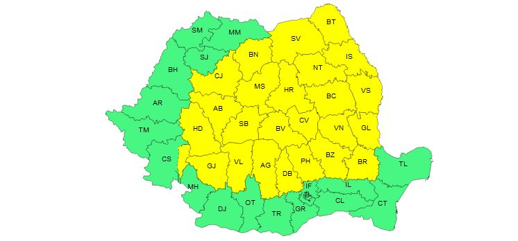 Avertizare meteo. Cod galben de furtuni și ploi torențiale în jumătate din țară