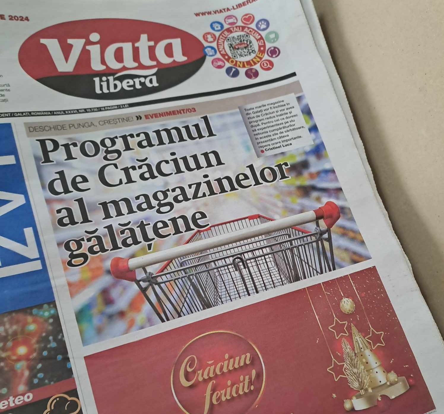 Următoarea ediţie tipărită a „Vieții libere” apare vineri, 27 decembrie