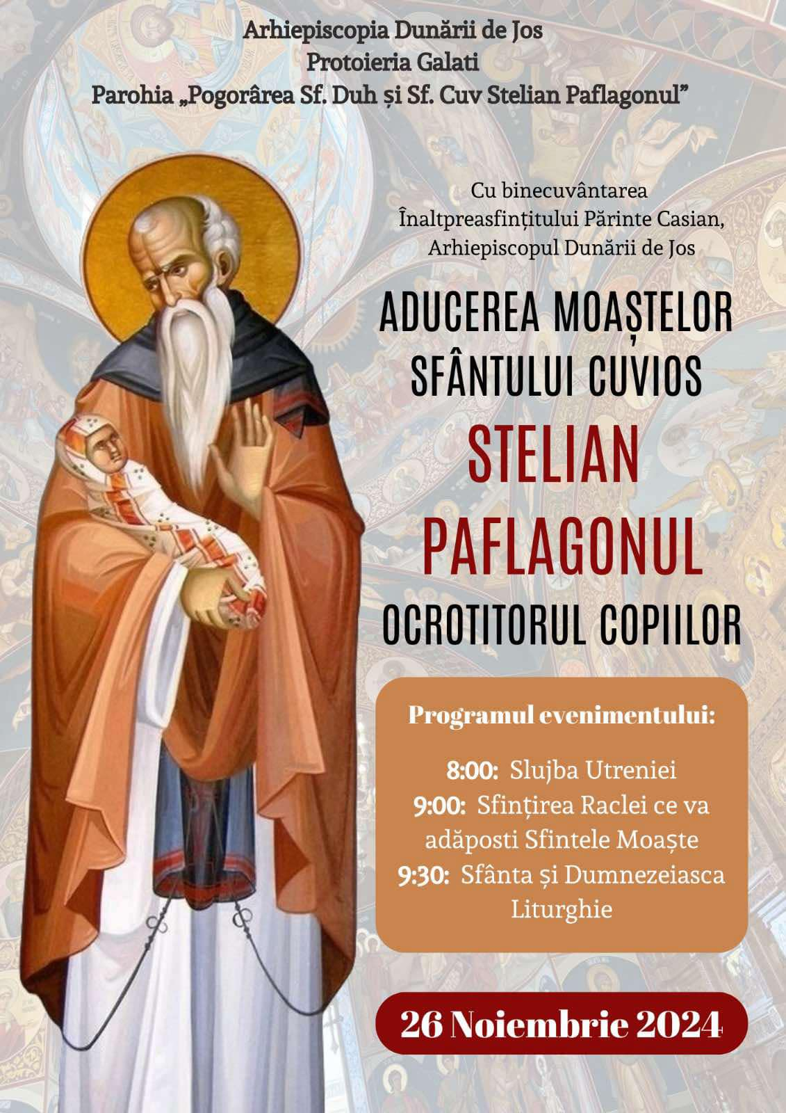Moaștele Sf. Stelian, la Biserica "Pogorârea Sfântului Duh"
