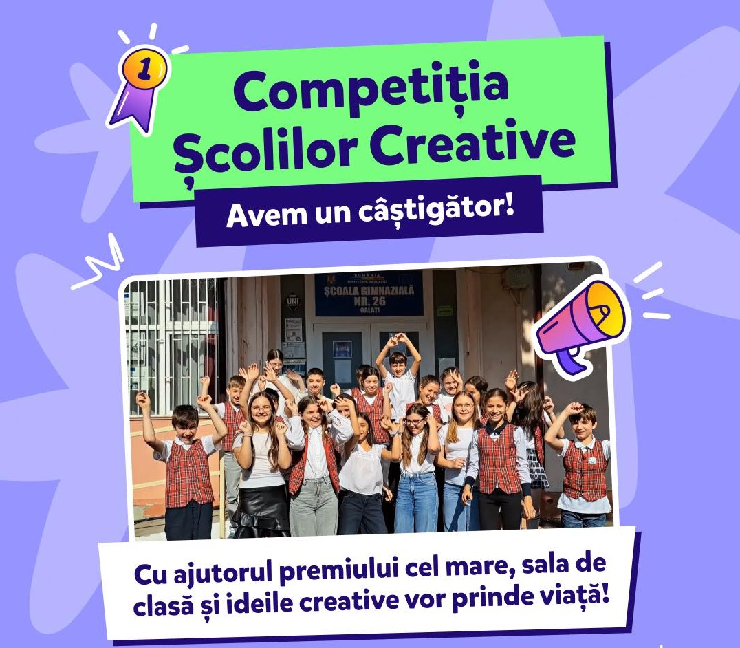 Școala Gimnazială Nr. 26 din Galați a câștigat 5.000 de euro