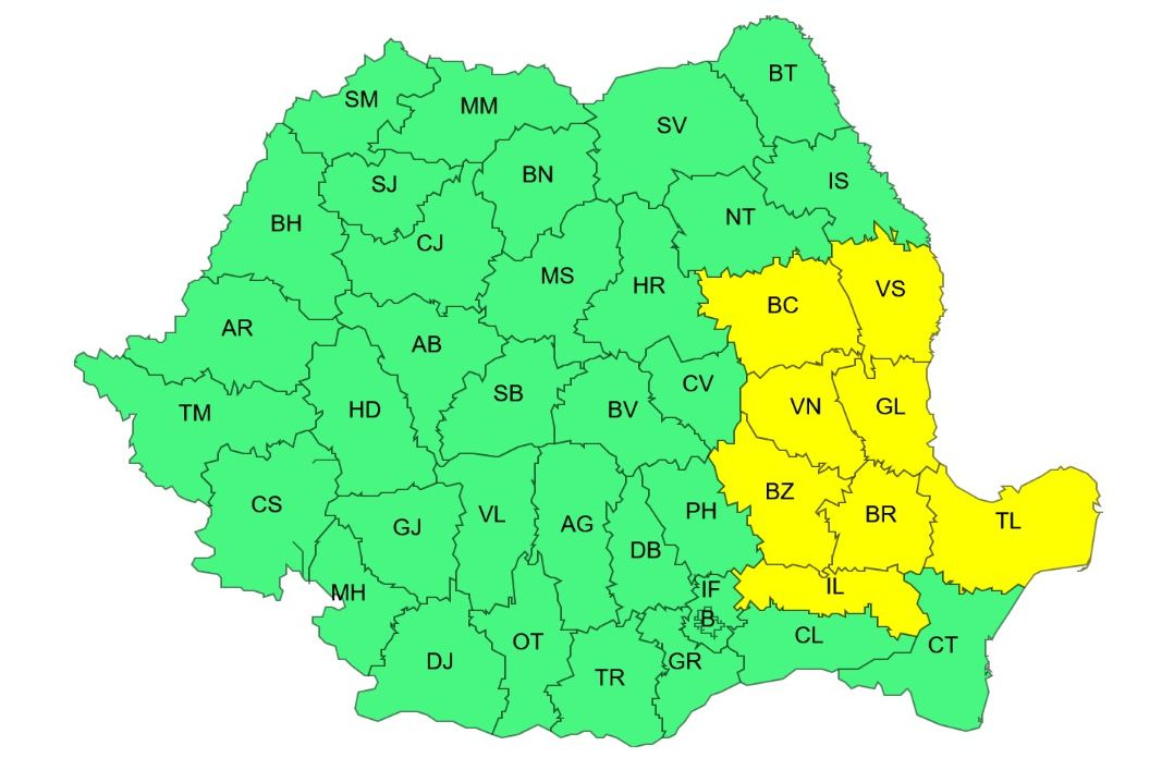 Galațiul, sub Cod galben de vânt