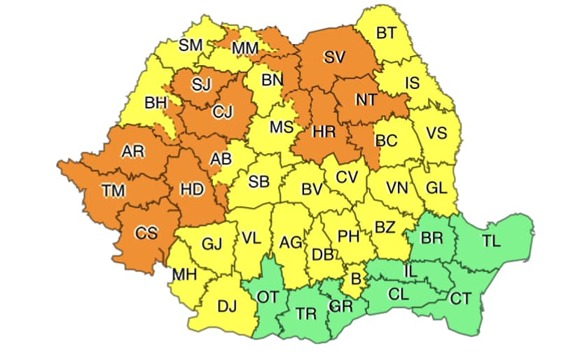 Galațiul, sub cod galben de instabilitate atmosferică, până la noapte