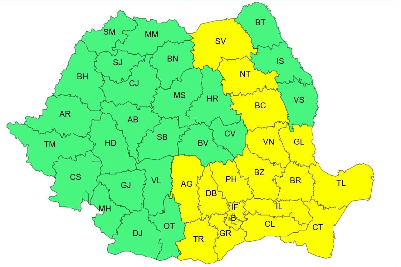 Galațiul, sub o nouă avertizare meteo