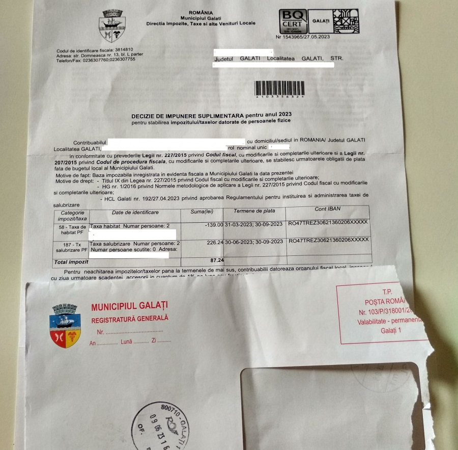 Gălățenii au primit decizii de impunere pentru noua taxă de salubritate