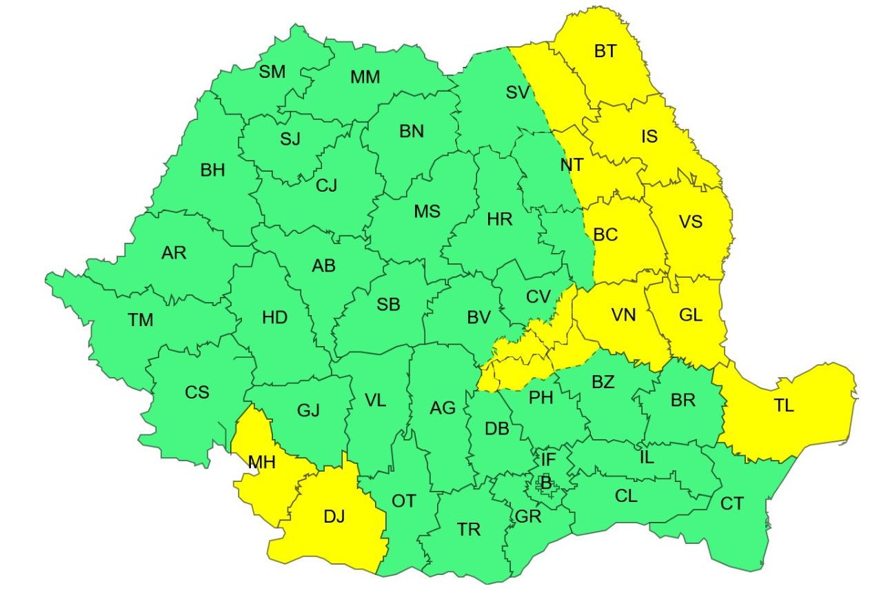 Galațiul, sub cod galben de vânt